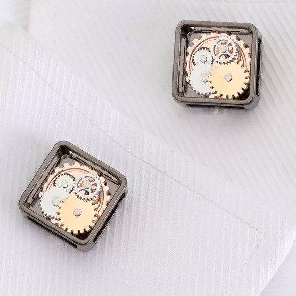 Steampunk Square Open Face Gunmetal Clock Gears Cufflinks - Picture 6 of 17